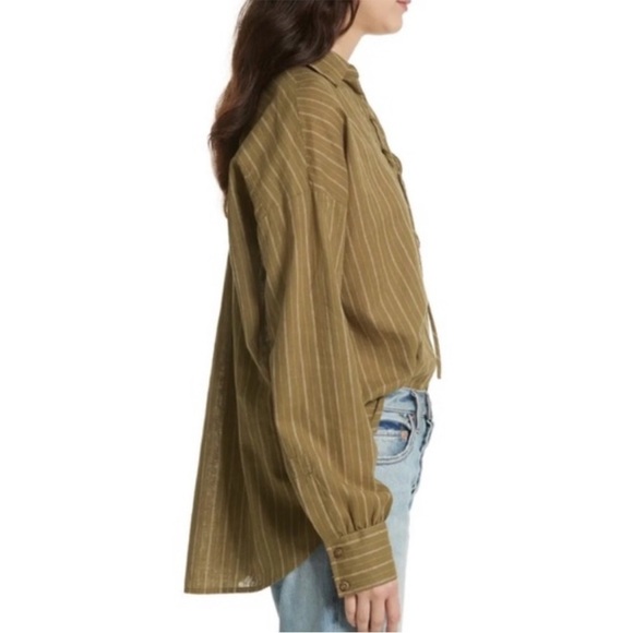 BOGO! Free People Under the Boardwalk Linen Cotton Lace Up Blouse Green Small - Picture 3 of 13